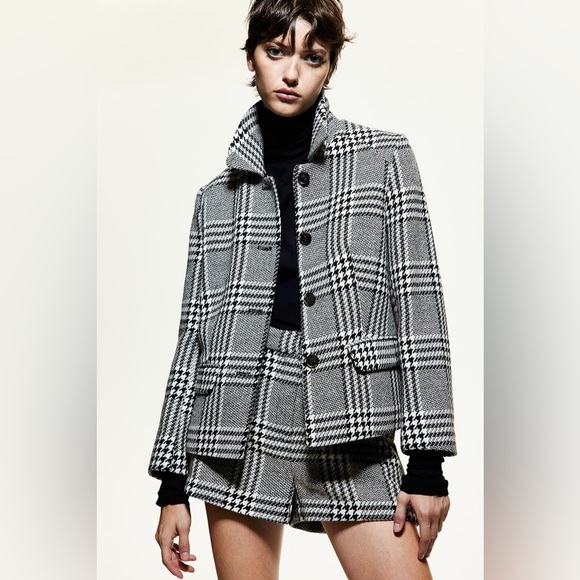 NWT Tweed Houndstooth Plaid High Waist Coquette Dress Shorts Black White H&M 2 - Picture 11 of 14